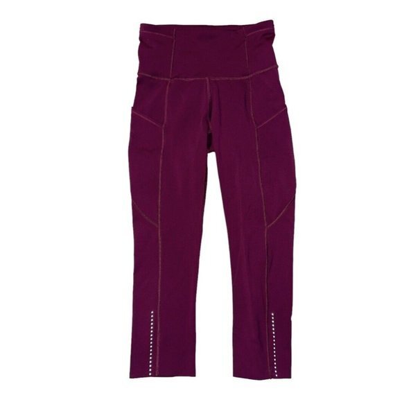 Lululemon Fast Free Cropped leggings Tight Yoga Pant High Rise Sz 2 Maroon - Picture 1 of 4